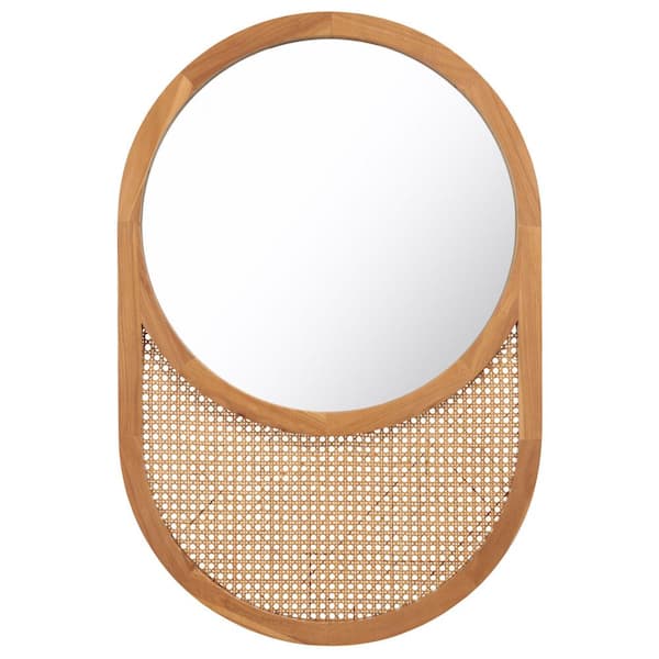 SAFAVIEH Danya 23.7 in. W x 35.5 in. H Wood Round Modern Natural Wall Mirror