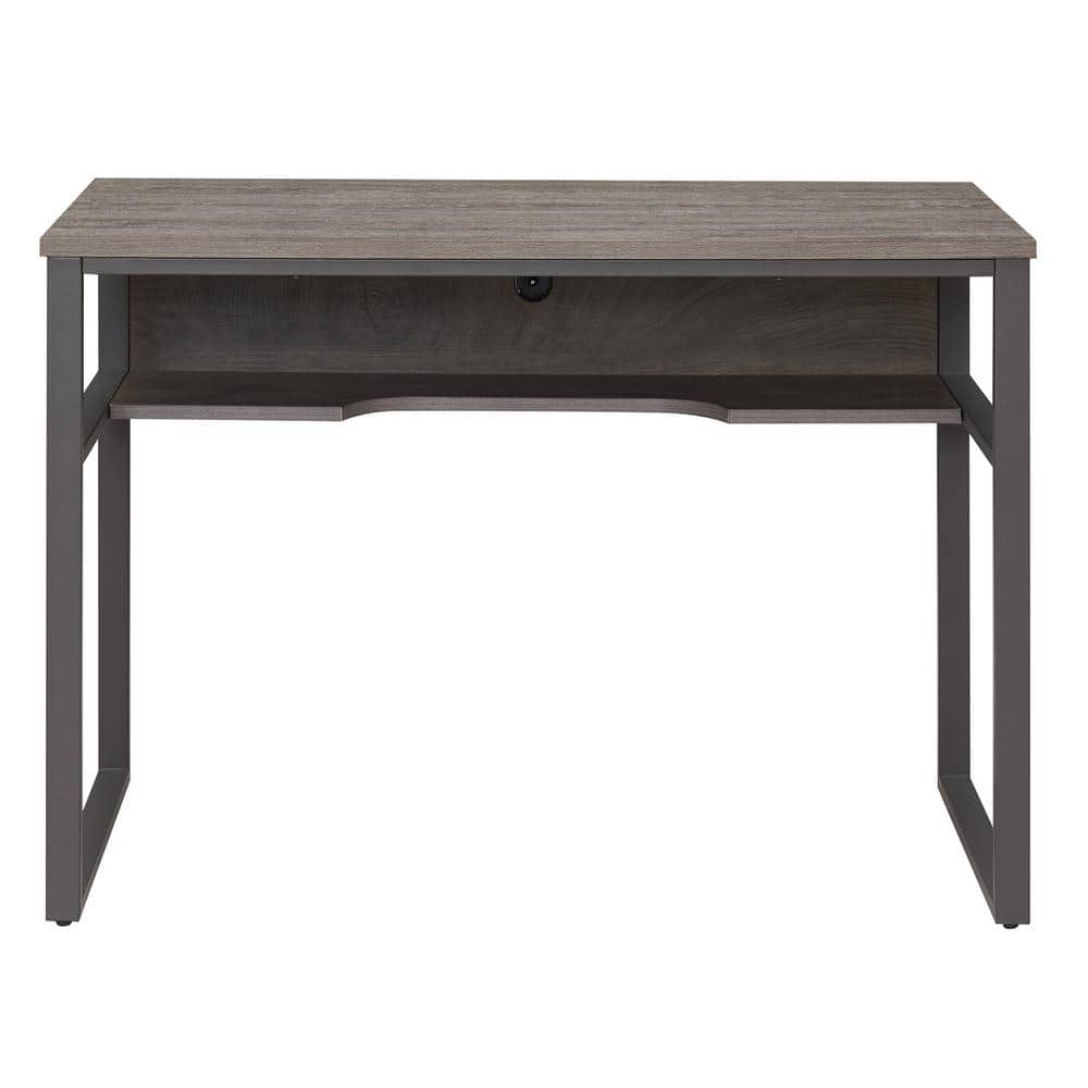 Gray Wood and Metal Desk with Lower Shelf