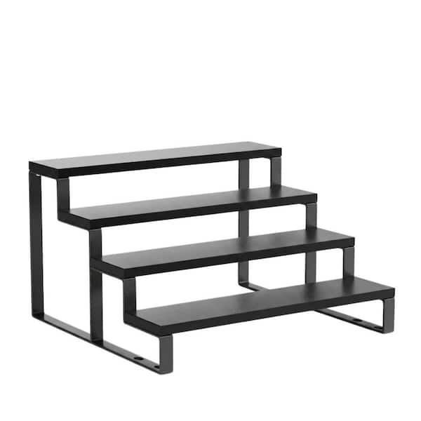 4-Tier Black Wood Matte Cake Stand with Anti-Slip Pads, Vintage Perfume Display Organizer for Party or Dresser
