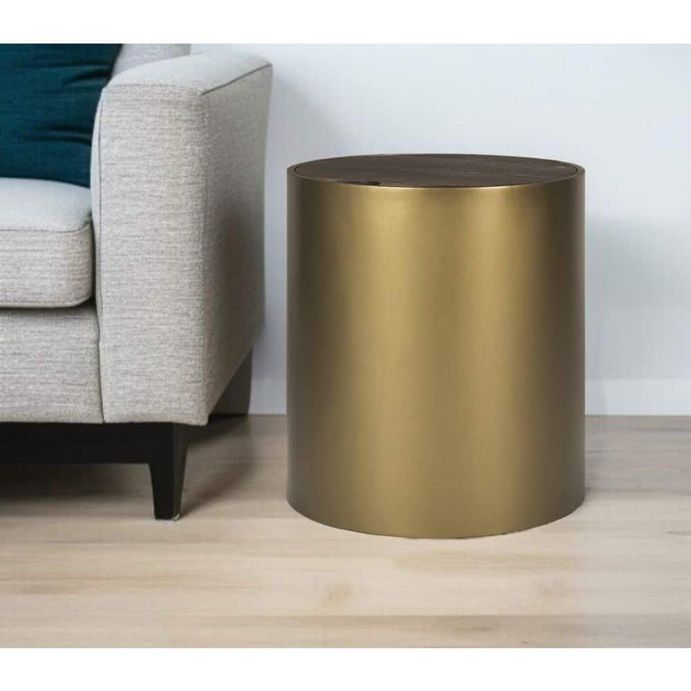 20.00 in. Gold Circular Solid Wood End Table