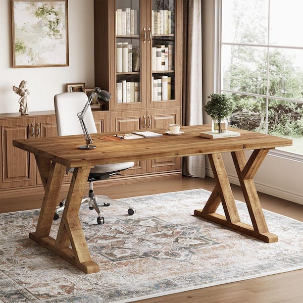 JAYDEN CREATION Roland 60 in. Rectangle Teak Wood 3-Drawers Desk