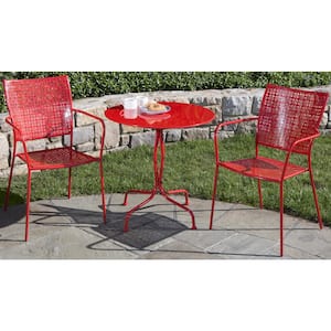 Martini Cherry Pie (3-Piece) Metal Outdoor Bistro Set with Round 28 in. Bistro Table and 2 Stackable Bistro Chairs