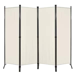 5.6 ft. Tall White 4-Panel Privacy Screen Folding Room Divider Freestanding with Iron Frame