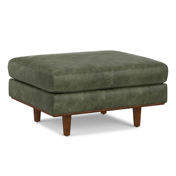 Morrison 33 in. Wide Mid-Century Modern Table Ottoman in Moss Green Genuine Leather