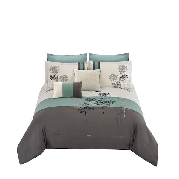 Benjara 8-Piece Multicolor Floral Polyester King Comforter Set