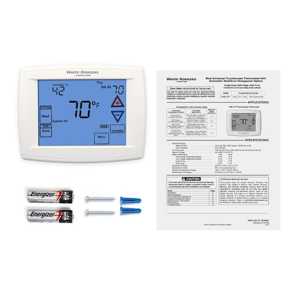 OKJHFD Programmable Digital Thermostat – LCD Display, 7-Day Schedule, Child Lock, Battery Operated (2x AA), For HVAC/Boiler Control (White)