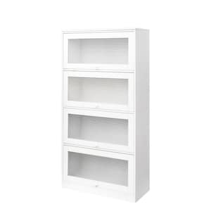 63 in. Tall White Wood Bookshelf Bookcases with Interior Shelves, Office Storage Cabinet, Dustproof Bookshelf