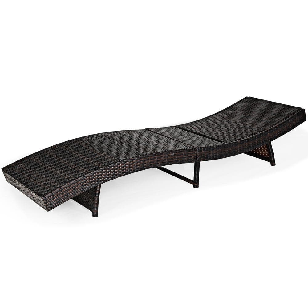 Adjustable White Cushioned Rattan Folding Chaise Lounge Chair