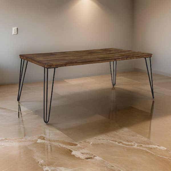 Benjara Hali 43.5 in. Black and Brown Rectangle Wood Coffee Table with Black Metal Legs