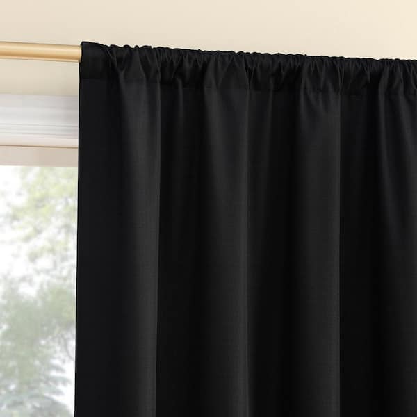 Kinnear Textured Black Polyester 40 in. W x 84 in. L Rod Pocket Blackout Curtain (Single Panel)
