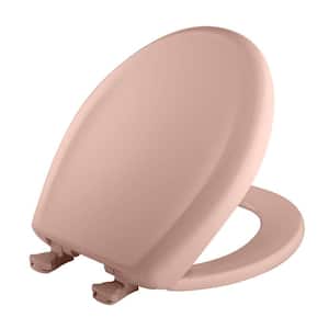 Soft Close Round Plastic Closed Front Toilet Seat in Venetian Pink Removes for Easy Cleaning and Never Loosens