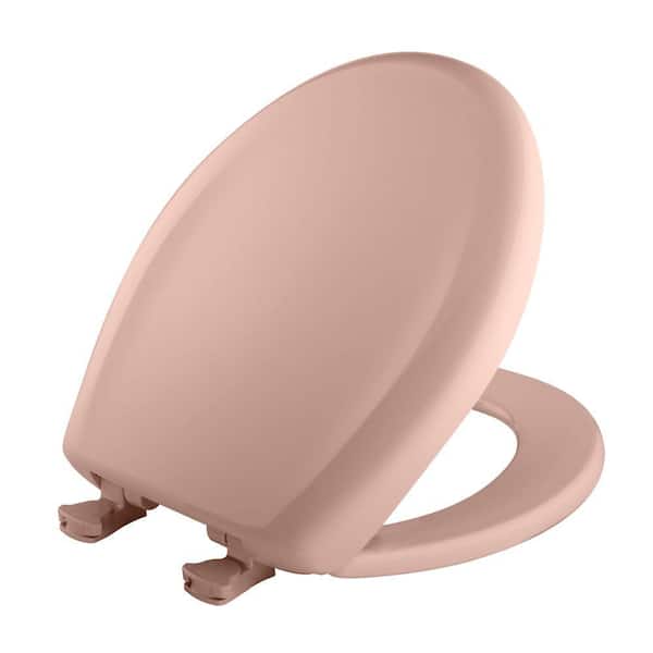 BEMIS Soft Close Round Plastic Closed Front Toilet Seat in Venetian Pink Removes for Easy Cleaning and Never Loosens