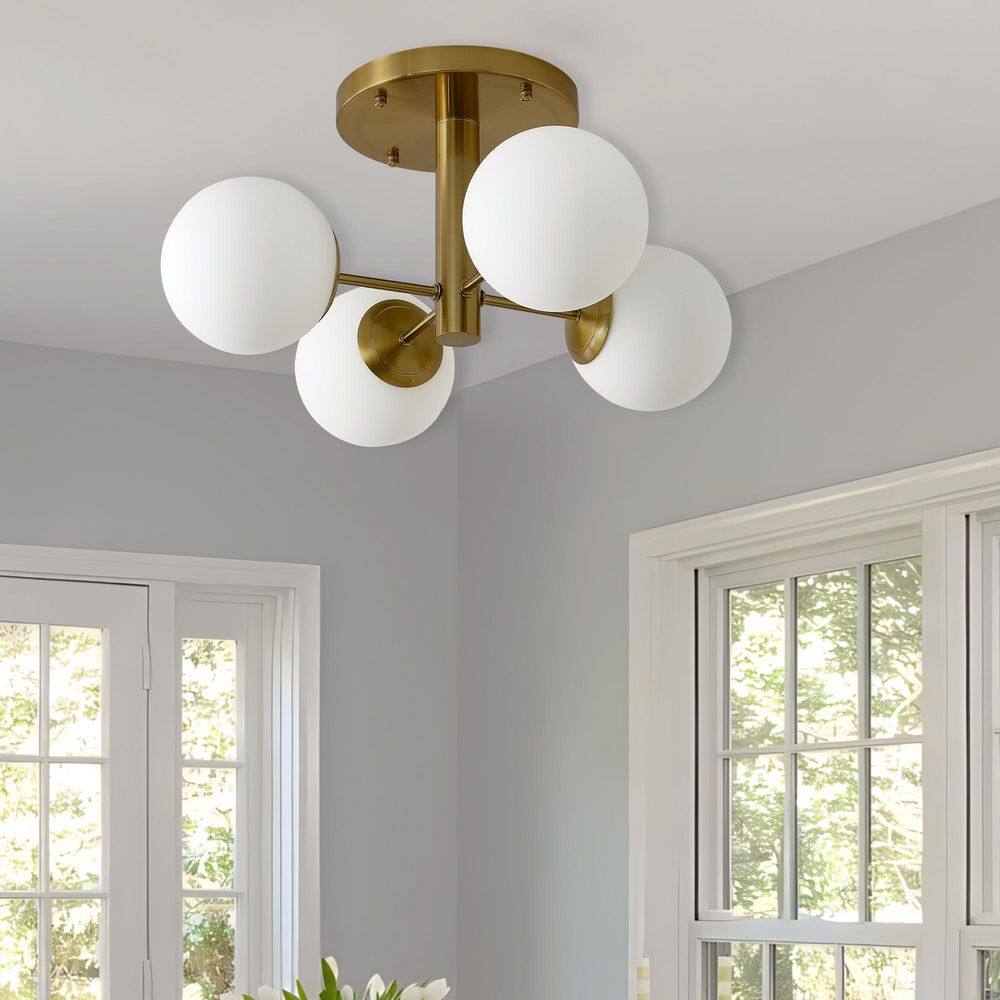 Modern 21.7 in. 4-Light Gold Industrial Semi-Flush Mount With opal Glass Shade price history on PriceWatchPro