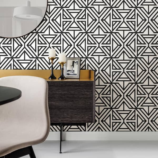 Helios Black Geometric Paper Strippable Roll (Covers 56.4 sq. ft.)