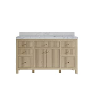 Sonoma Oak 60 in. W x 22 in. D x 36 in. H Single Sink Bath Vanity in White Oak with 2 in. Venatino Qt. Top