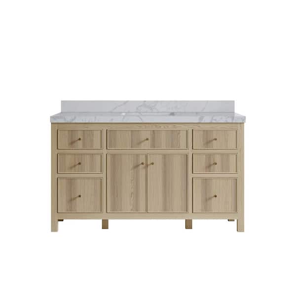 Willow Collections Sonoma Oak 60 in. W x 22 in. D x 36 in. H Single Sink Bath Vanity in White Oak with 2 in. Venatino Qt. Top