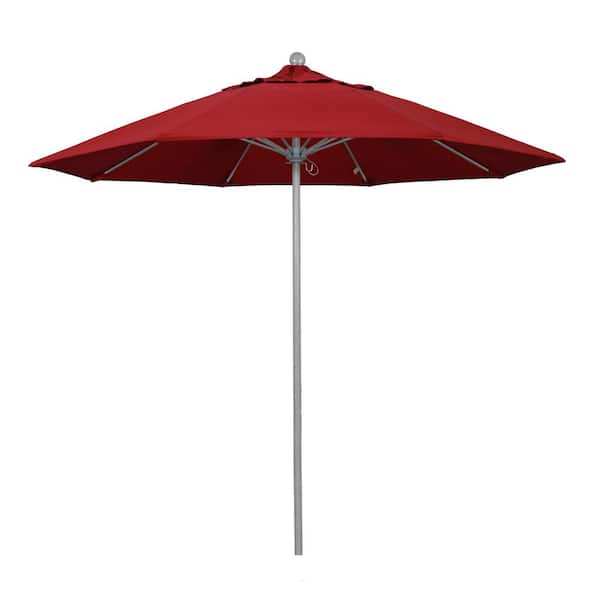 California Umbrella 9 ft. Gray Woodgrain Aluminum Commercial Market Patio Umbrella Fiberglass Ribs and Push Lift in Red Pacifica