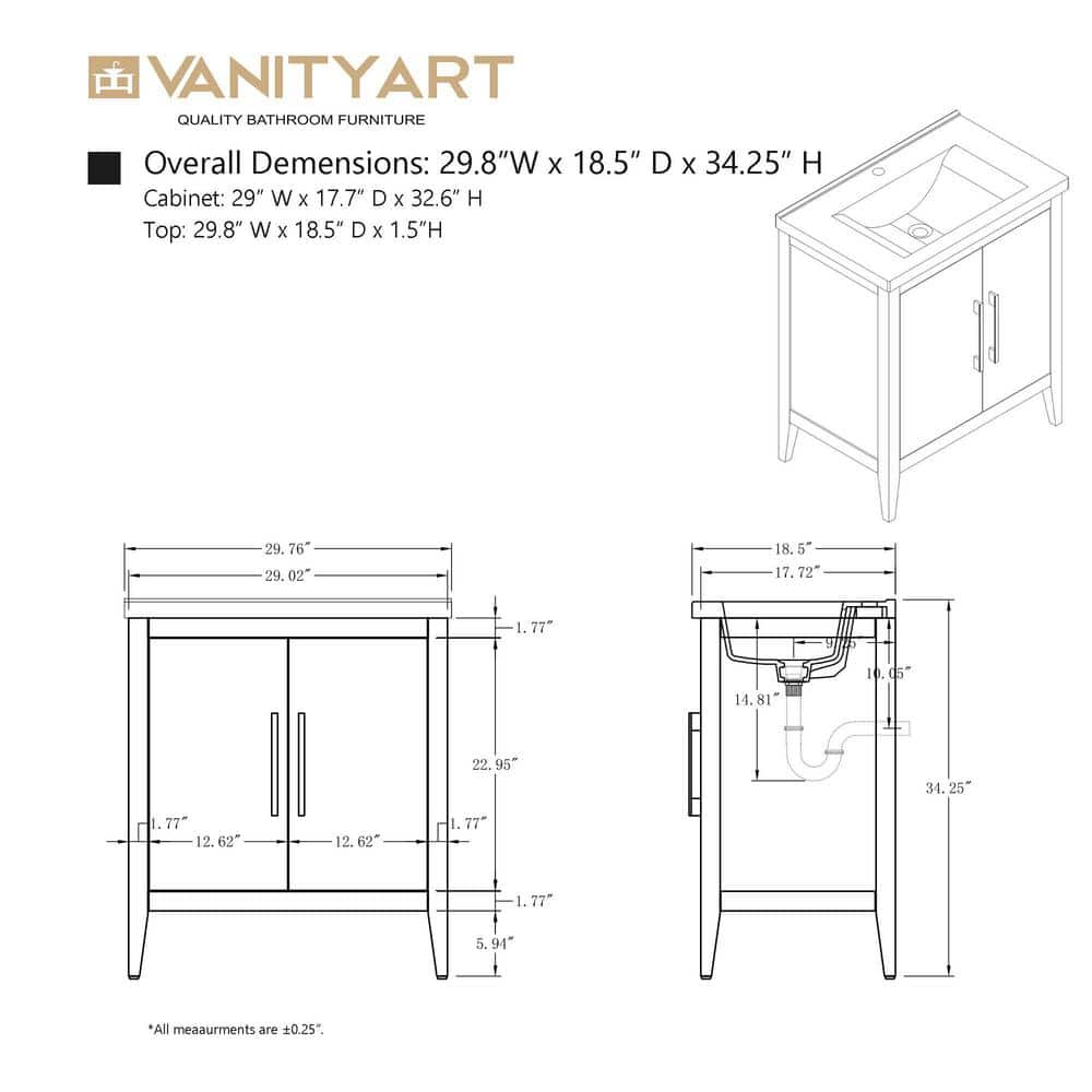 Natural Oak 30" Single Sink Bathroom Vanity with Ceramic Top