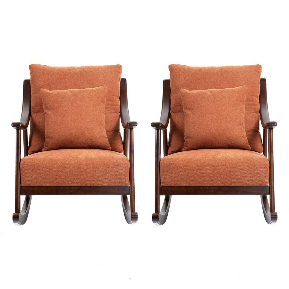 Set of 2, Comfy Upholstered Glider Armchair with Solid Wood for Living Room
