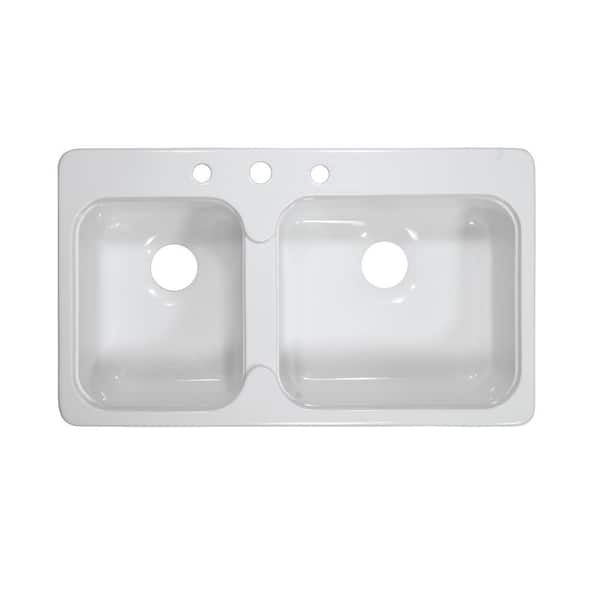 Lyons Industries Style C Dual Mount Acrylic 33x19x7.25 in. 3-Hole 40/60 Double Basin Kitchen Sink in White