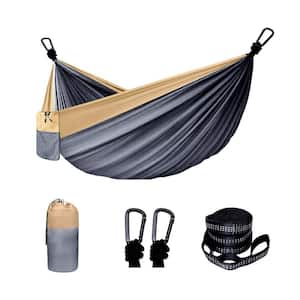 8.83 ft. Outdoor Portable Nylon Parachute Camping Hammock with Storage Bag, Tree Straps and Carabiners in Gray