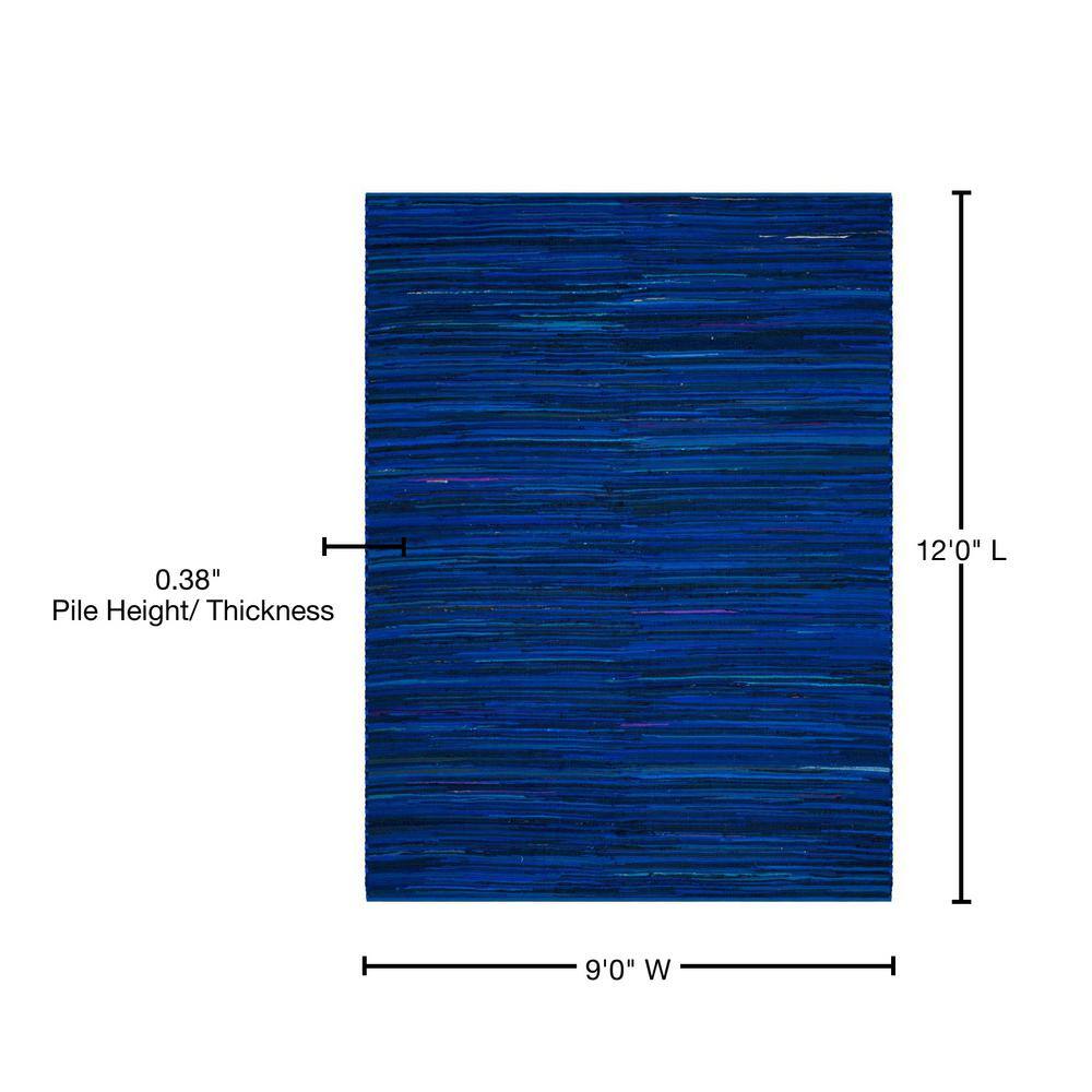 Handmade Blue and Multi Cotton Stripe Rug, 9' x 12'