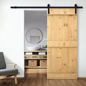 Mid-Bar 24 in. x 84 in. Unfinished DIY Knotty Pine Wood Interior Sliding Barn Door with Hardware Kit