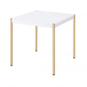 24 in. White and Gold Square Wood End Table with Tube Legs