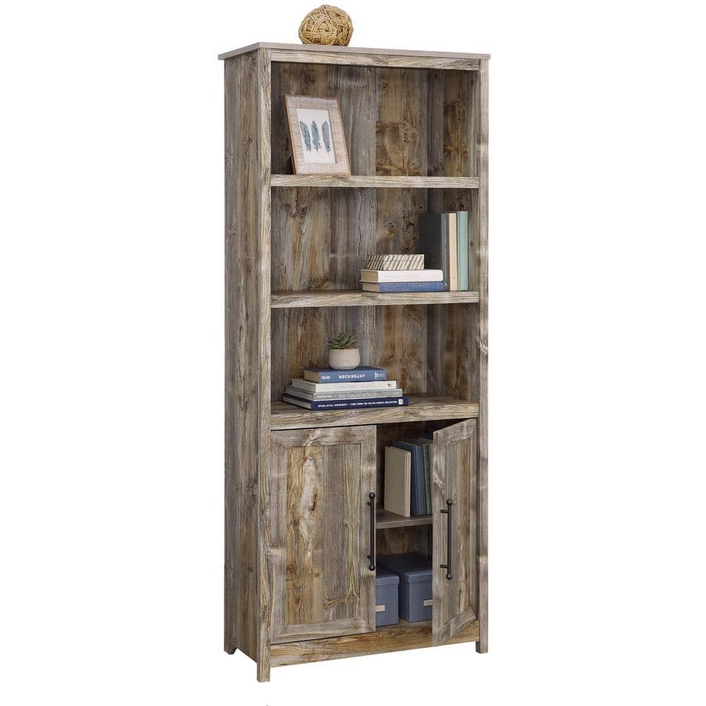 Rustic Cedar 71.5" Adjustable 5-Shelf Bookcase with Doors