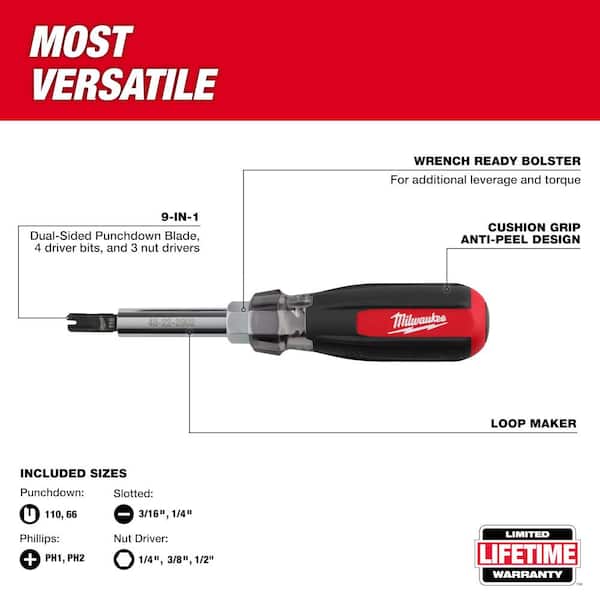 Milwaukee 9-in-1 Punchdown Multi-Bit Screwdriver 48-22-2902 - The