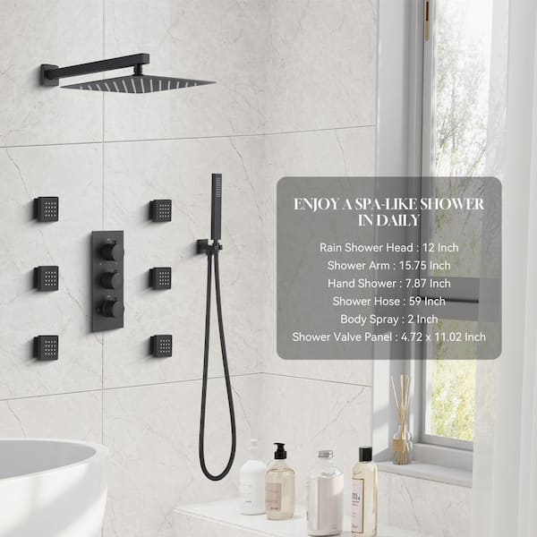 CASAINC WF-W98102H-10 - Ducha Telefónica Y Fija Negra Mate 10" Con 3 Tipos De Agua