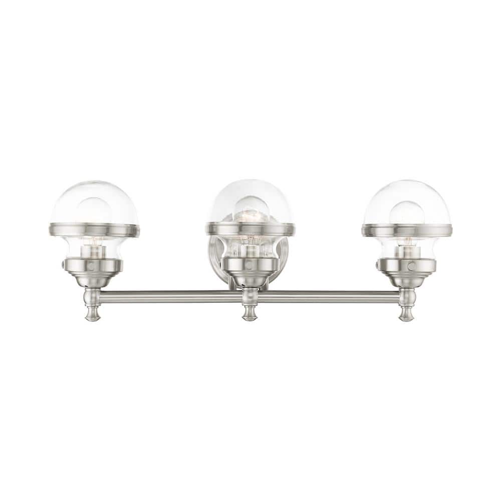 Brushed Nickel 3-Light Vanity with Clear Glass Shades