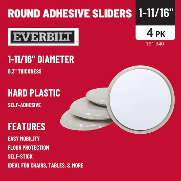 1-11/16 in. Beige Round Self-Adhesive Plastic Heavy Duty Furniture Slider Glides for Carpeted Floors (4-Pack)