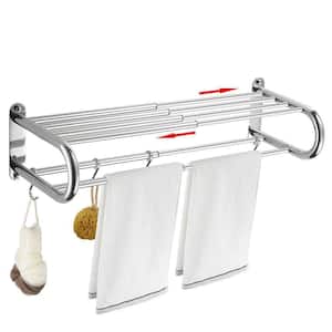 Adjustable 15 to 26.8 in. Wall-Mounted Towel Rack with Towel Bar Rod and Hooks in Polished Chrome