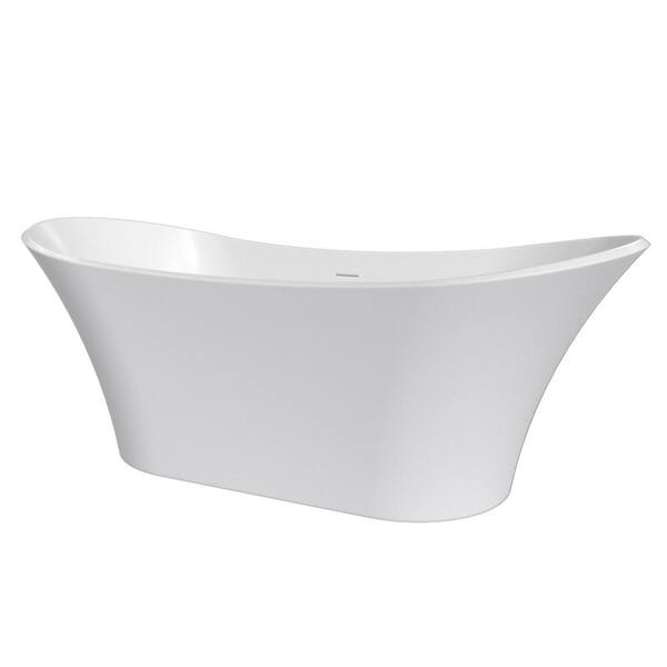INSTER 70.5 in. W. x 31.5 in. Solid Surface Soaking Double Slipper Freestanding Bathtub in White