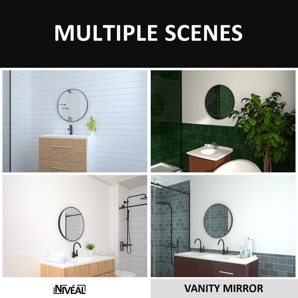 24" Round Silver Aluminum Framed Wall Mirror