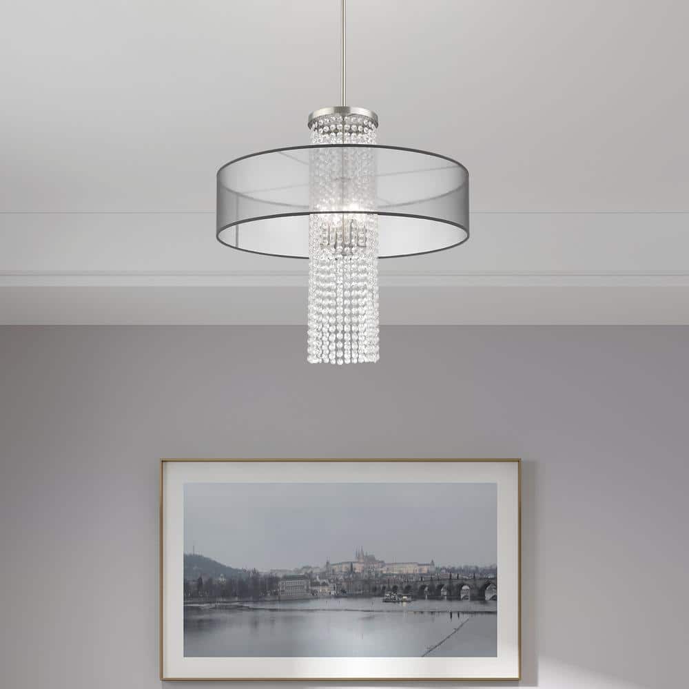 Bella Vista Brushed Nickel 4-Light Crystal Drum Chandelier