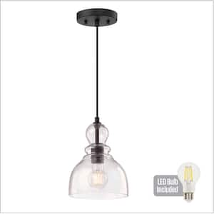 Fiona 60-Watt 1-Lt Oil Rubbed Bronze w/Highlights LED Mini Pendant Light with Clear Seeded Glass and Light Bulb Included