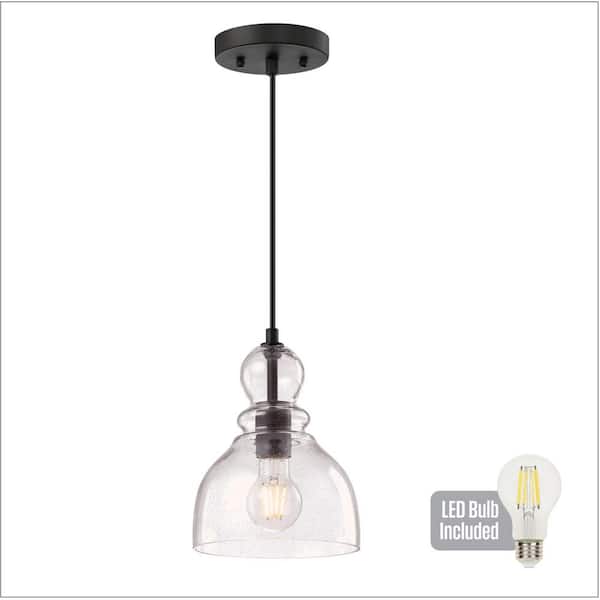 Westinghouse Fiona 60-Watt 1-Lt Oil Rubbed Bronze w/Highlights LED Mini Pendant Light with Clear Seeded Glass and Light Bulb Included