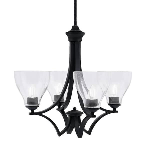 Unbranded Clevelend 4-Light Matte Black Round Chandelier with 6.25 in. Clear Bubble Glass Shades, No bulbs included