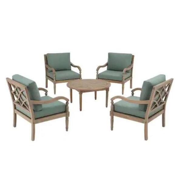 Home Decorators Collection Lakewood 5Piece Teak Patio Chat Set with I'lan Acrylic Willow Green