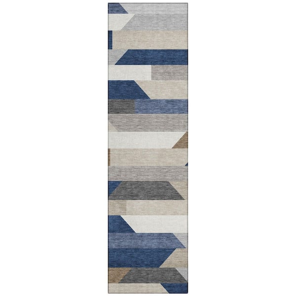 Chantille Machine Washable Indoor/Outdoor Abstract ACN3113 Navy 2 ft. x 7 ft. Runner Rug