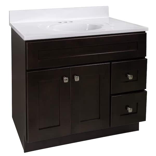 Design House Brookings 37 in. Single Sink 4 in. Centerset Freestanding Espresso Bath Vanity with White Cultured Marble Top Assembled