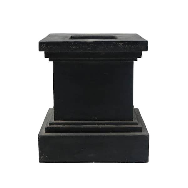 MPG 16-1/2 in. Aged Charcoal Square Cast Stone Fiberglass Pedestal Planter