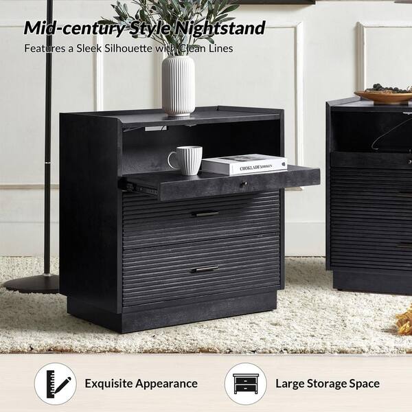 JAYDEN CREATION Leslie Mid-Century Modern Black 2-Drawer