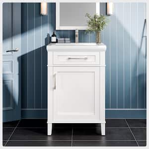 Garci 24 in. W x 18 in. D x 34 in. H Bathroom Vanity in White with White Porcelain Top with White Sink