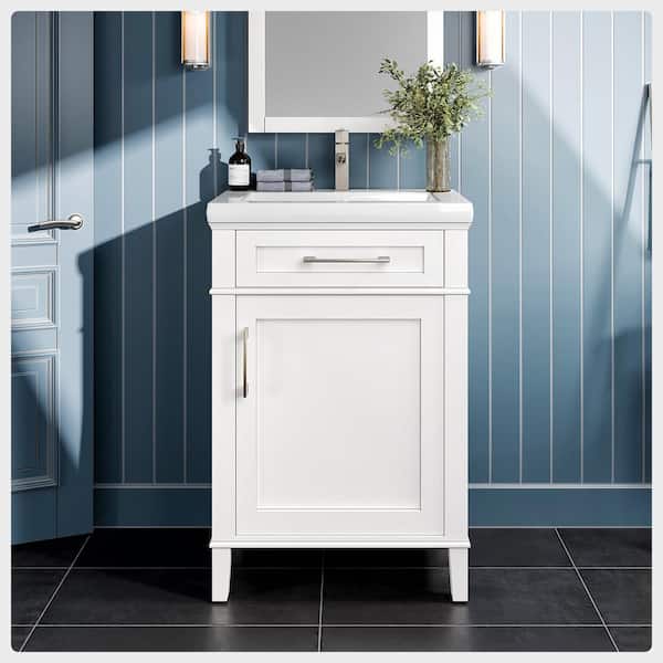 Eviva Garci 24 in. W x 18 in. D x 34 in. H Bathroom Vanity in White with White Porcelain Top with White Sink