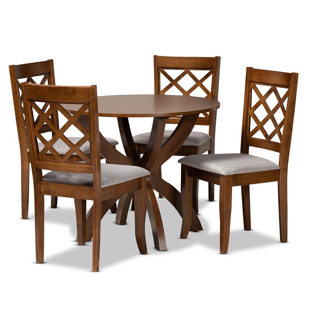Walnut Brown and Grey Fabric 5-Piece Dining Set