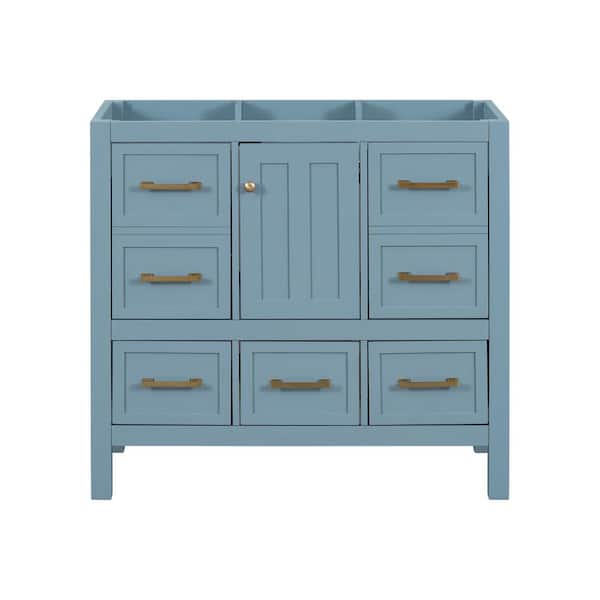 JimsMaison 35.5 in. W x 17.8 in. D x 33 in. H Freestanding Bath Vanity Cabinet without Top in Blue
