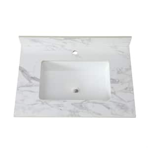 31 in. W x 22 in. D Sintered Stone White Rectangular Single Sink Vanity Top in White